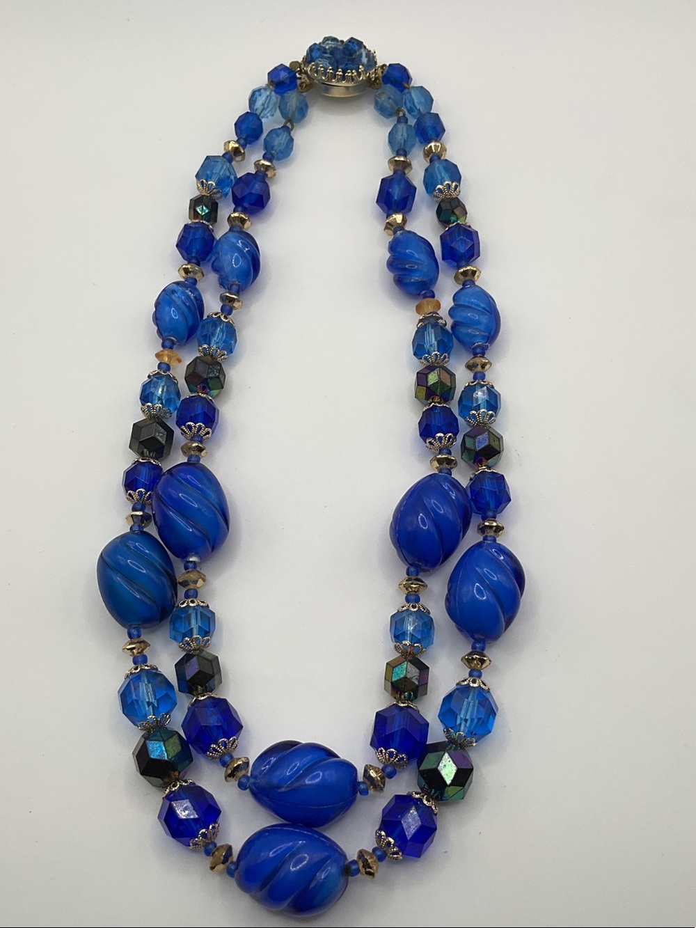 German Double Strand Blue Glass Bead Necklace